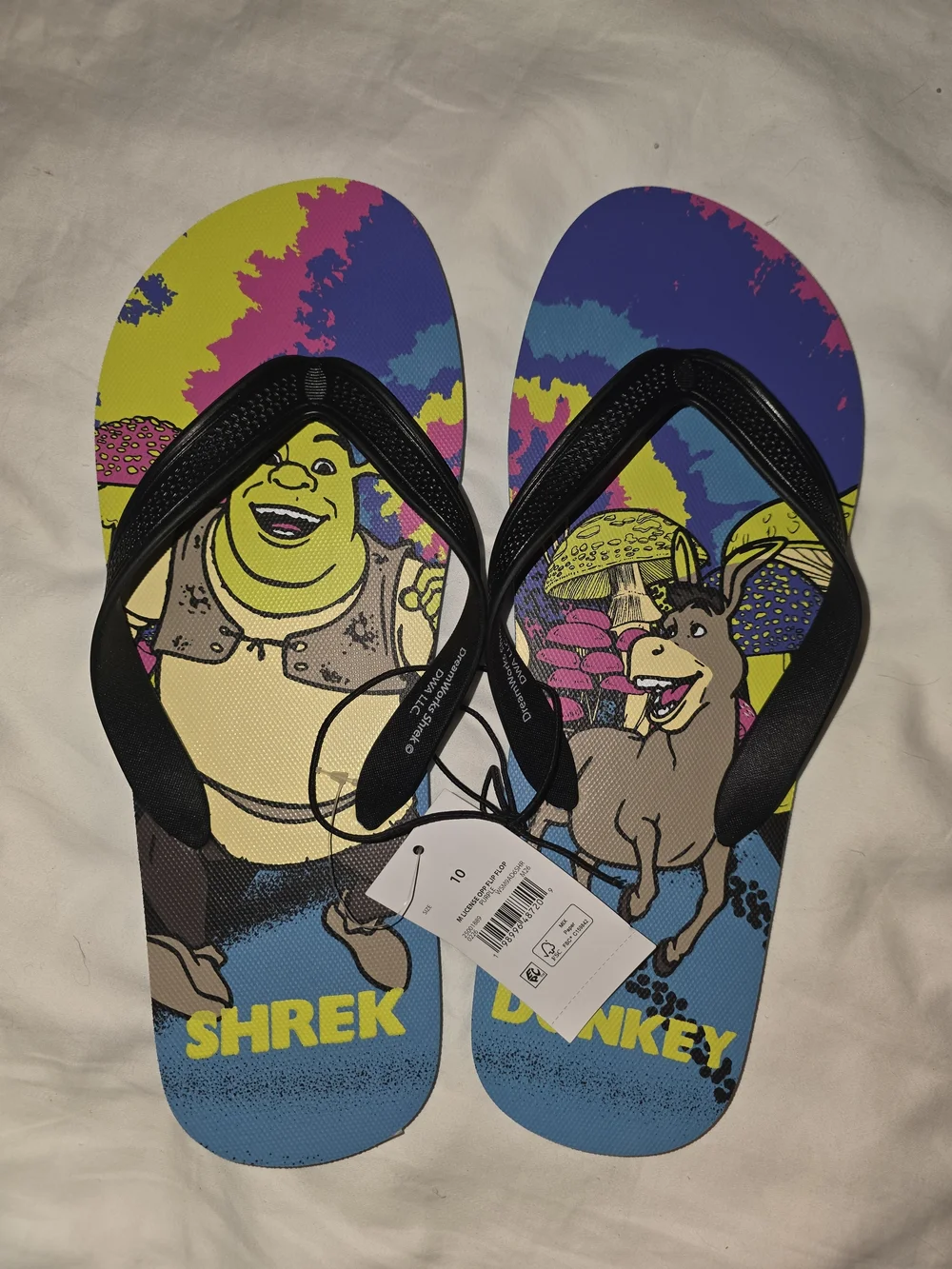 Shrek & Donkey Mens' Blue Graphic Flip Flops